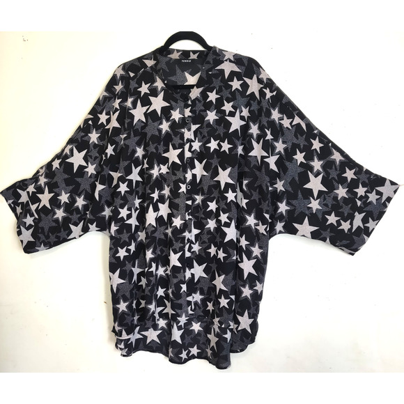 Torrid Sheer Top Blouse PLUS Sz 5X 6X Black Gray White Stars Lightweight - Picture 1 of 16